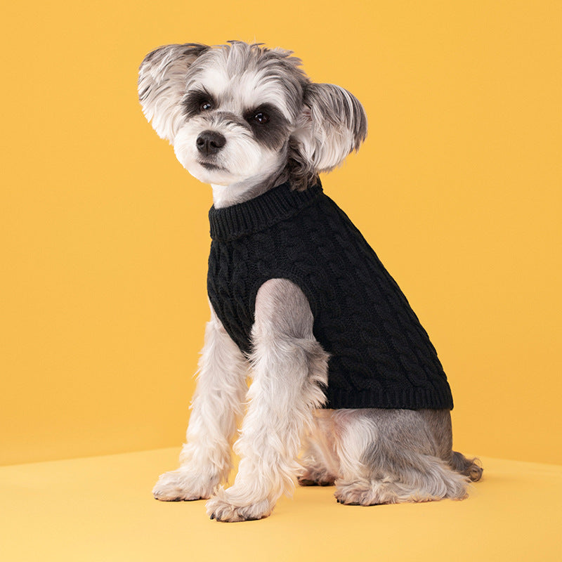 Autumn and winter pet dog cat warm solid color classic Fried Dough Twists sweater thickened turtleneck sweater