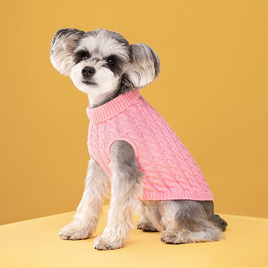 Autumn and winter pet dog cat warm solid color classic Fried Dough Twists sweater thickened turtleneck sweater