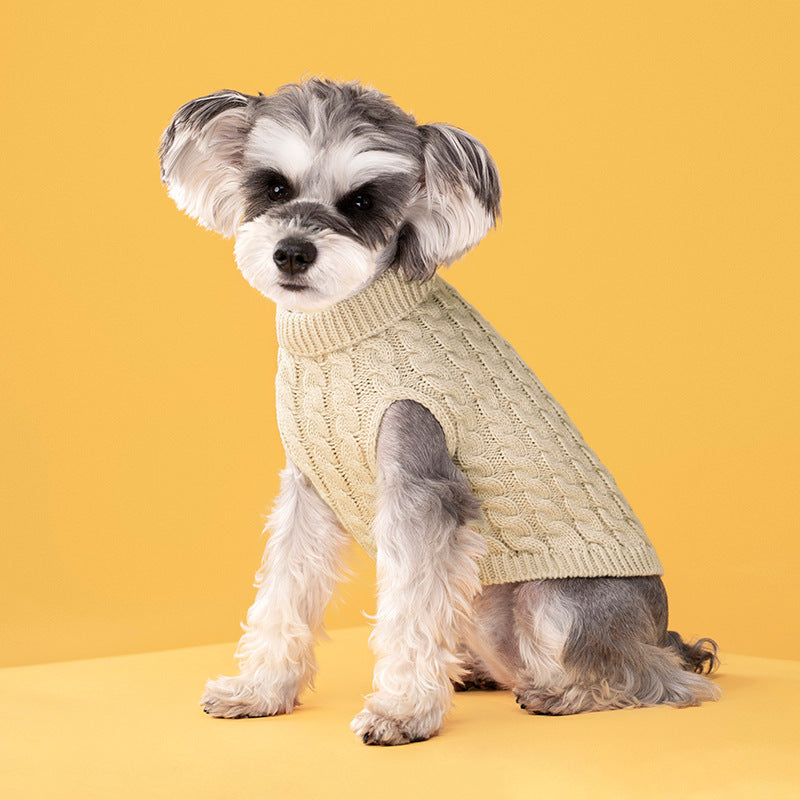 Autumn and winter pet dog cat warm solid color classic Fried Dough Twists sweater thickened turtleneck sweater