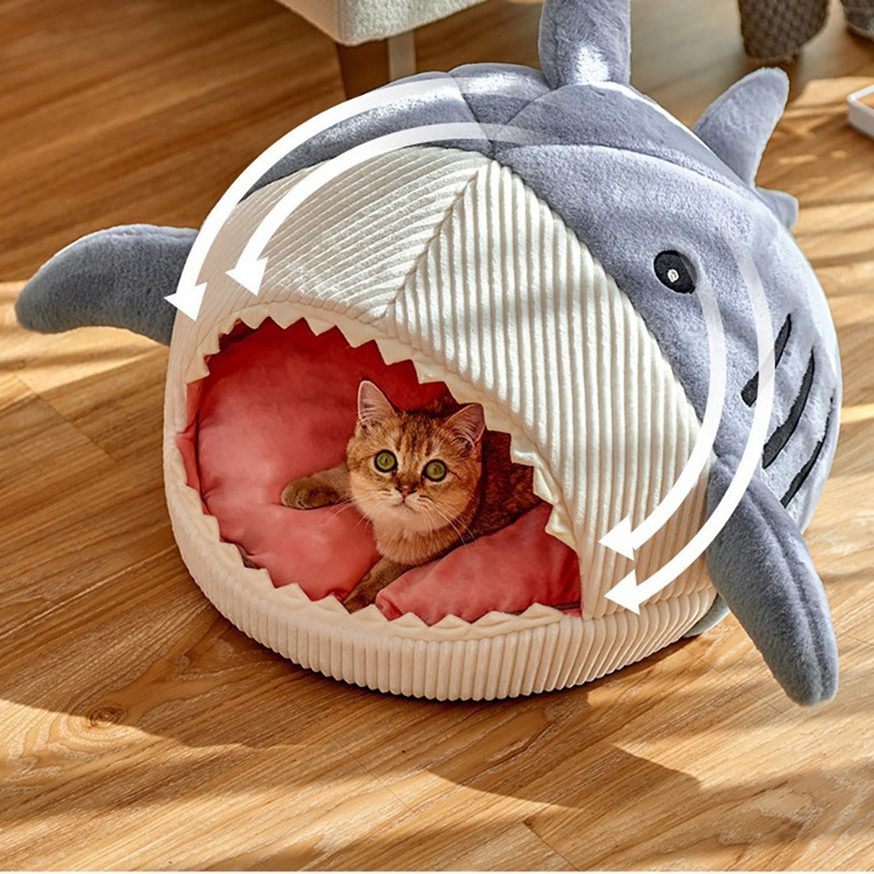 Autumn and Winter Warm Internet Celebrity Big Mouth Shark Pet Nest Semi Closed Cat Nest Dog Nest with Mat for deep sleep