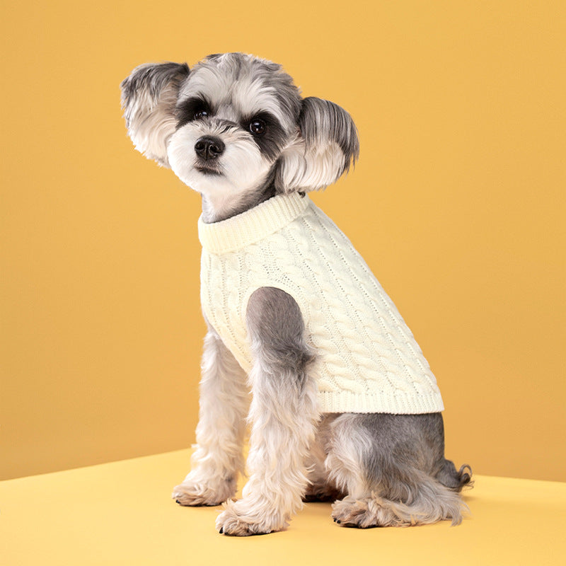 Autumn and winter pet dog cat warm solid color classic Fried Dough Twists sweater thickened turtleneck sweater