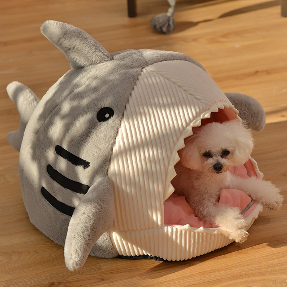 Autumn and Winter Warm Internet Celebrity Big Mouth Shark Pet Nest Semi Closed Cat Nest Dog Nest with Mat for deep sleep