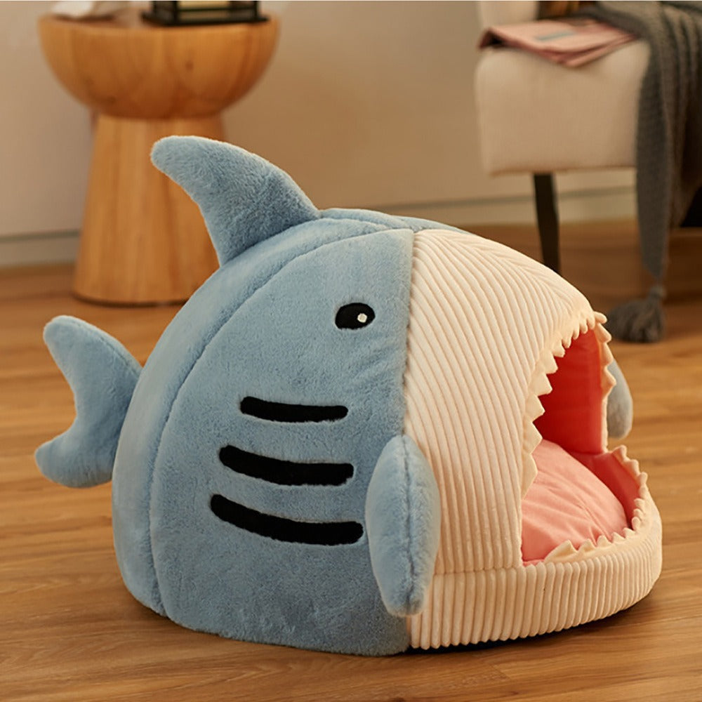 Autumn and Winter Warm Internet Celebrity Big Mouth Shark Pet Nest Semi Closed Cat Nest Dog Nest with Mat for deep sleep