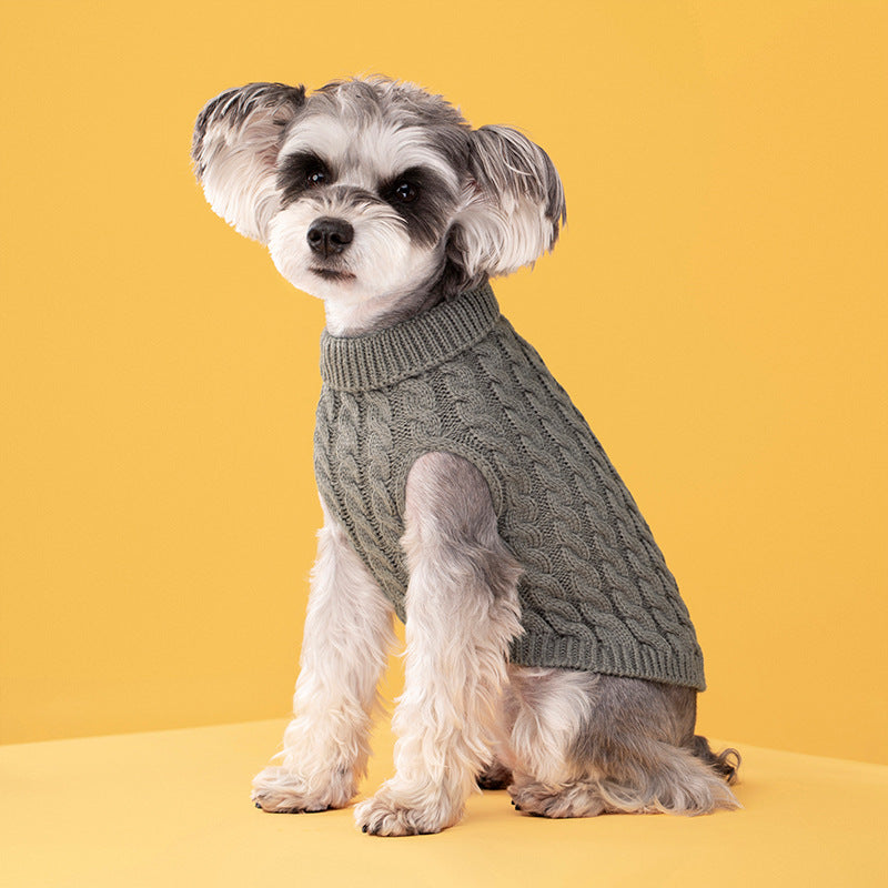 Autumn and winter pet dog cat warm solid color classic Fried Dough Twists sweater thickened turtleneck sweater