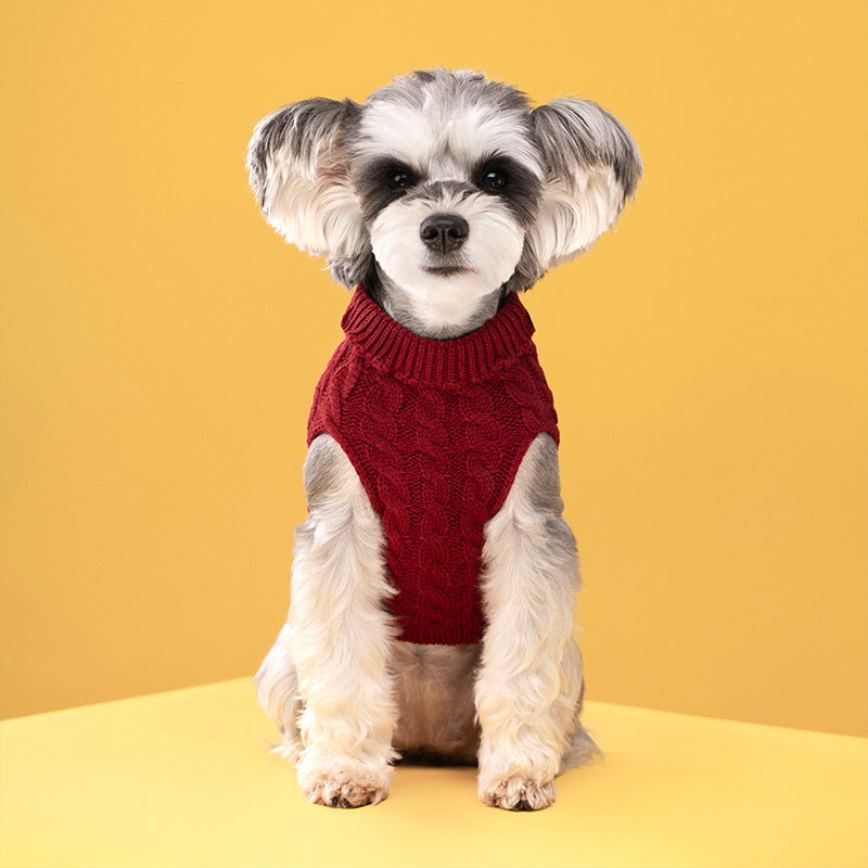 Autumn and winter pet dog cat warm solid color classic Fried Dough Twists sweater thickened turtleneck sweater