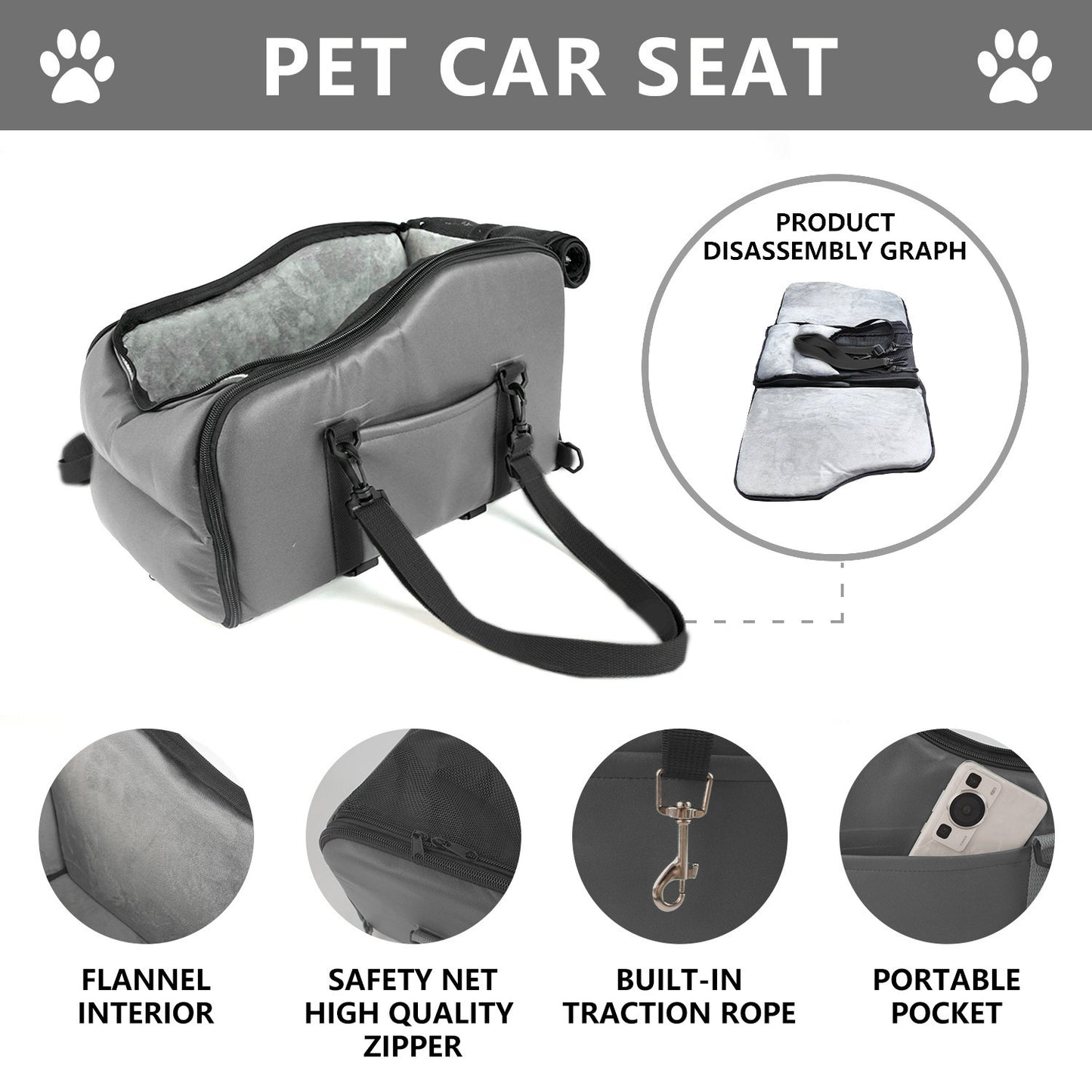 Portable Pet Bed for outings Car travel safety seat center console car cushion