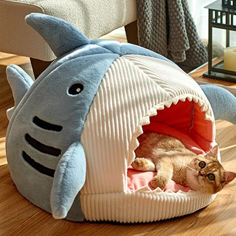 Autumn and Winter Warm Internet Celebrity Big Mouth Shark Pet Nest Semi Closed Cat Nest Dog Nest with Mat for deep sleep