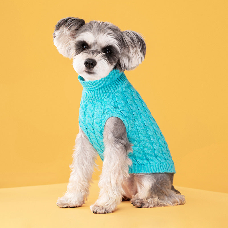 Autumn and winter pet dog cat warm solid color classic Fried Dough Twists sweater thickened turtleneck sweater